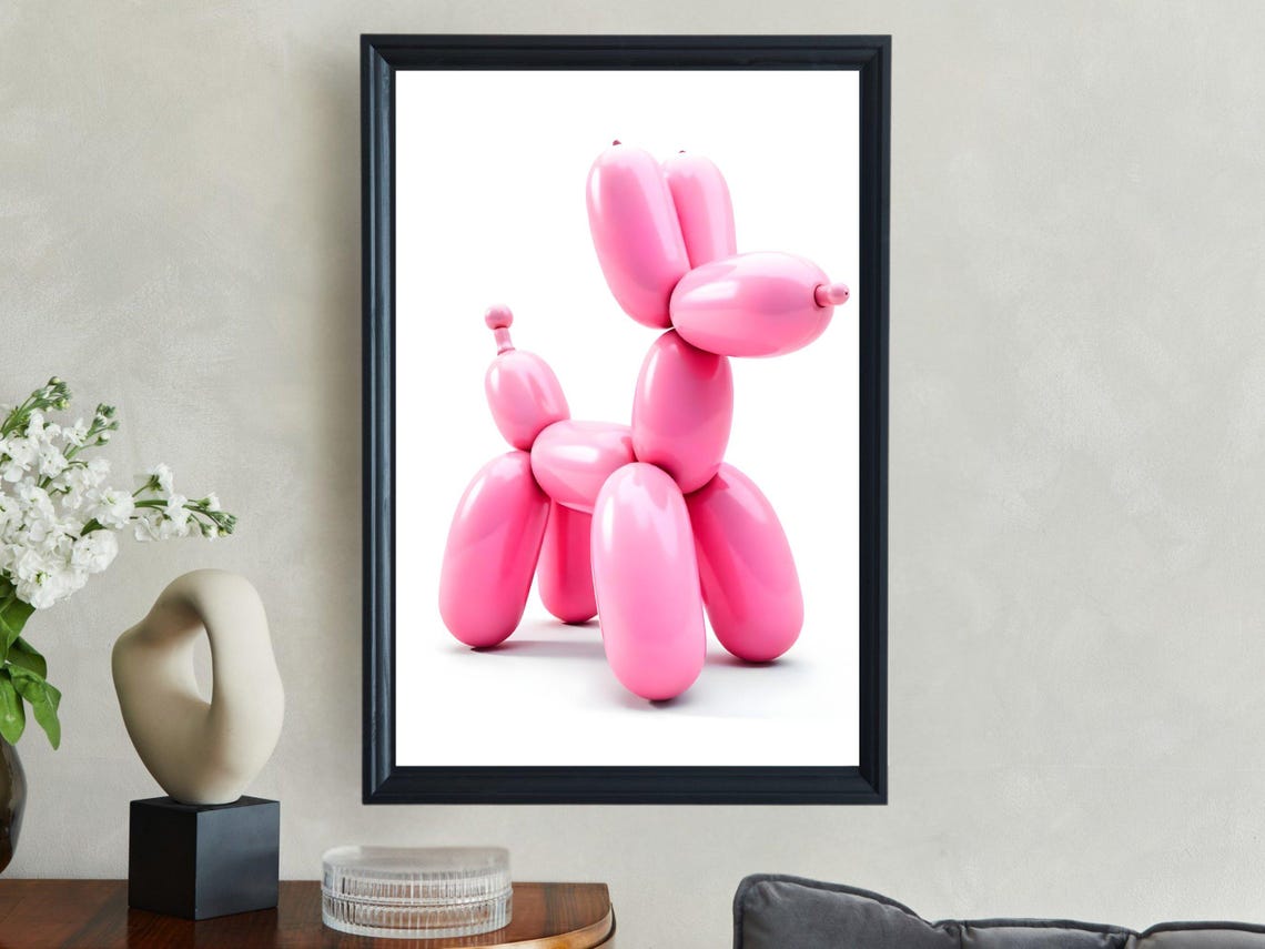 Pink Balloon Dog Minimalist Pop Art Print for Kids Room Decor