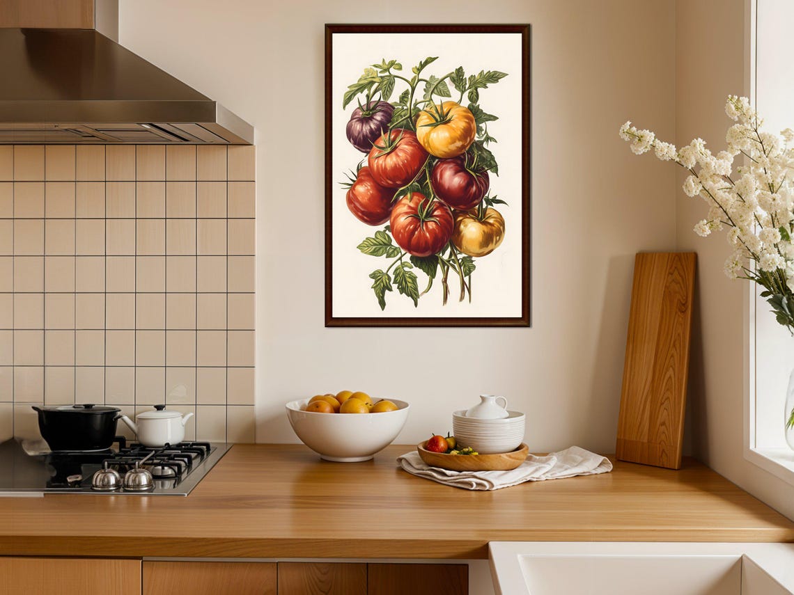 Heirloom Tomato Vine in Rich Colors Botanical Vegetable Kitchen Poster - Image 4