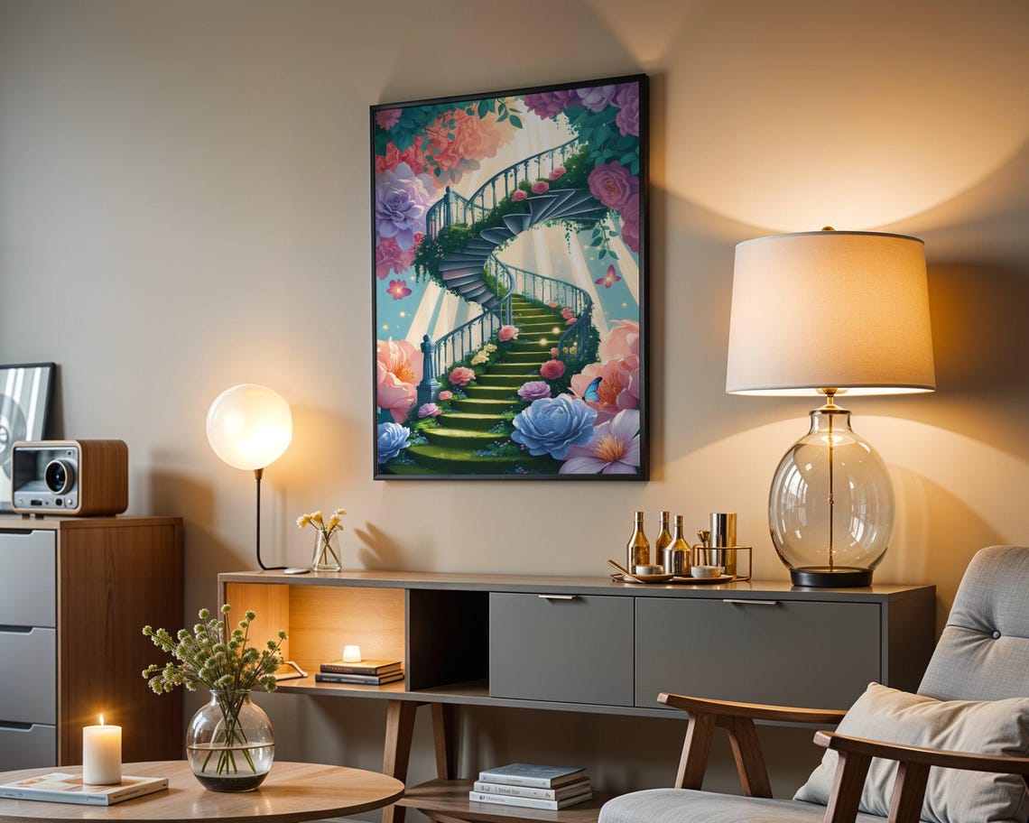 Spiral Flower Staircase Climbing Into Light Heavenly Art Print - Image 3