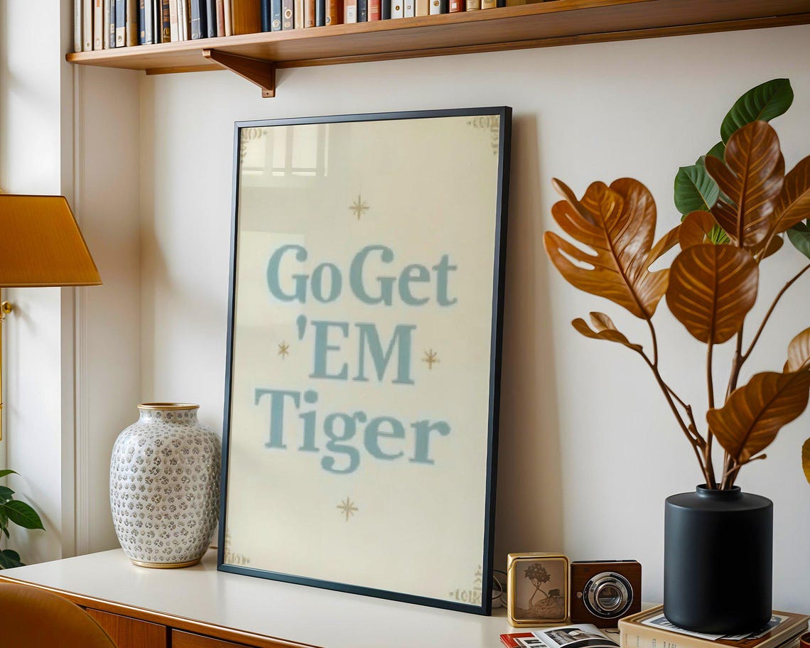 Go Get EM Tiger Light Blue Vintage Style Motivational Poster - Image 5