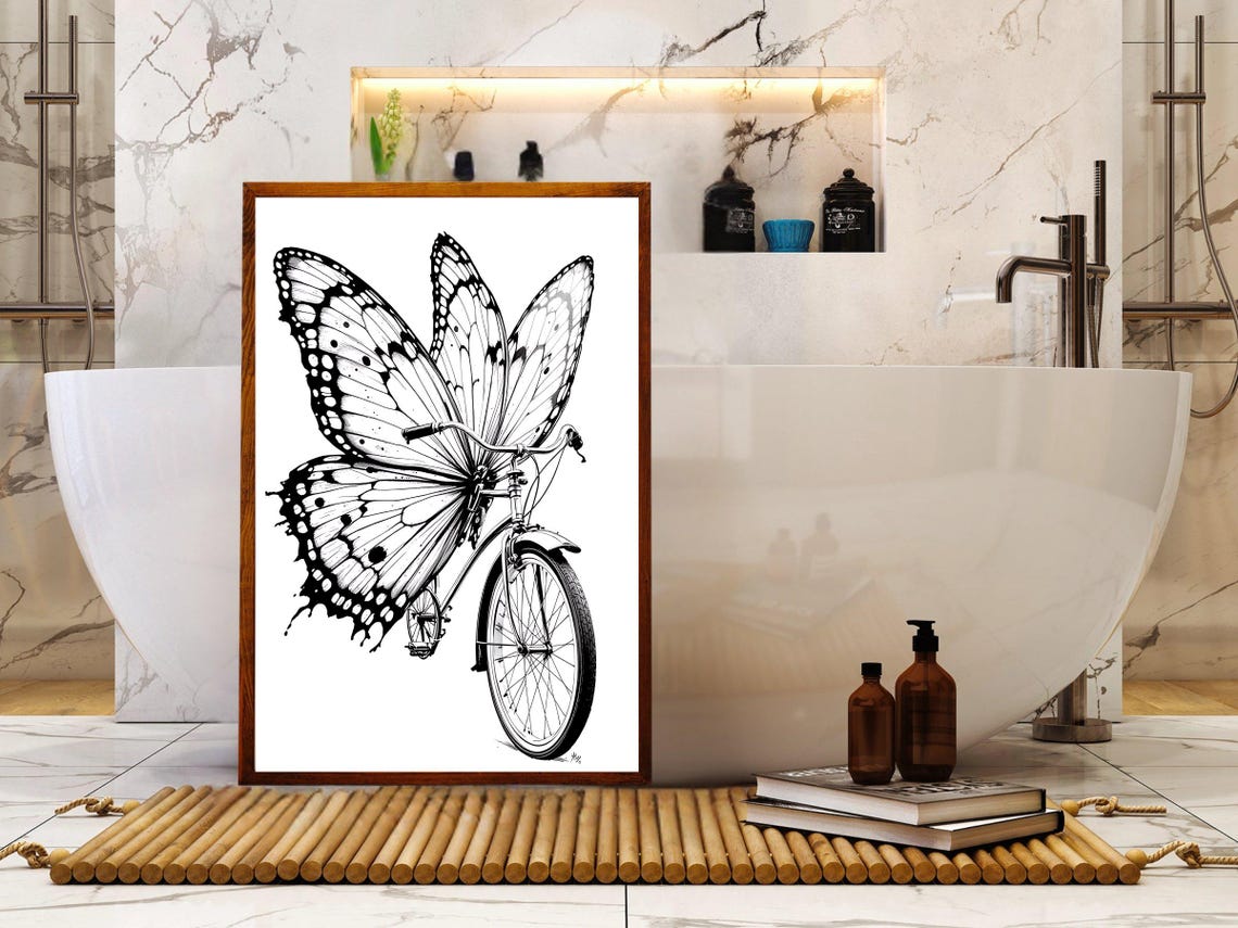 Butterfly Bicycle Wall Art Print Unique Bicycle Art Poster Butterfly Wings Bike Illustration Modern Home Decor Nature Inspired Art - Image 4