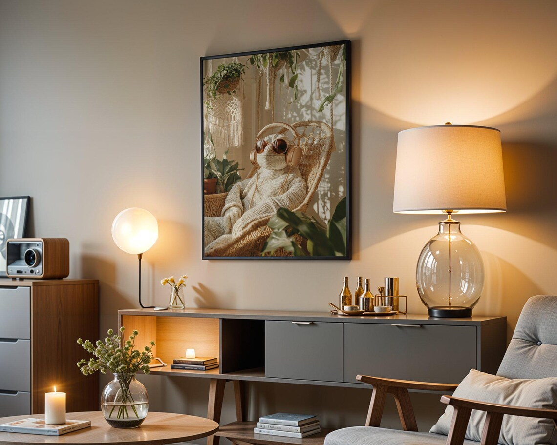 Chill Lizard In Headphones And Sunglasses Relaxing In A Wicker Chair Poster - Image 4
