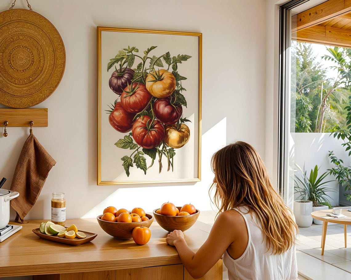 Heirloom Tomato Vine in Rich Colors Botanical Vegetable Kitchen Poster - Image 5