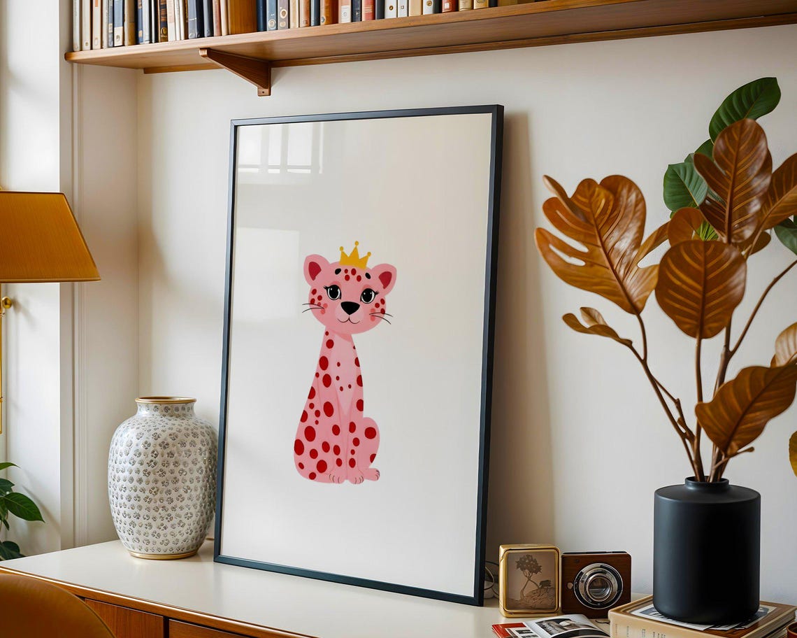 Cute Pink Cheetah Wall Art Animal Print Preppy Wall Art Safari Nursery Decor Kids Room Art Jungle Theme Baby Animal Poster - Image 5