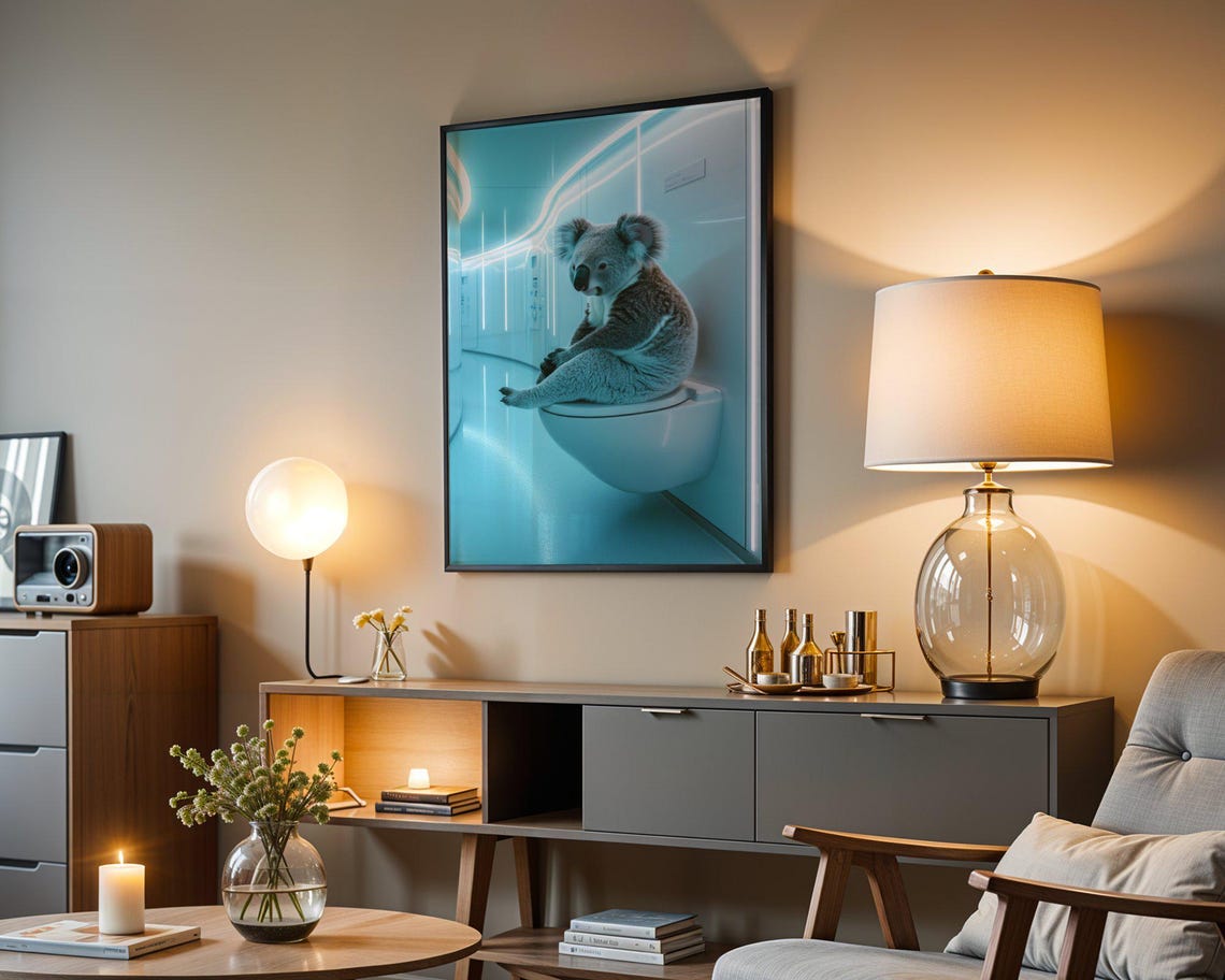 Koala Sitting On A Toilet In A Futuristic Neon Blue Bathroom Poster - Image 4