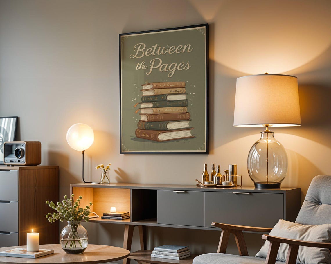 Between The Pages Tall Stack Of Vintage Books Literary Poster - Image 4