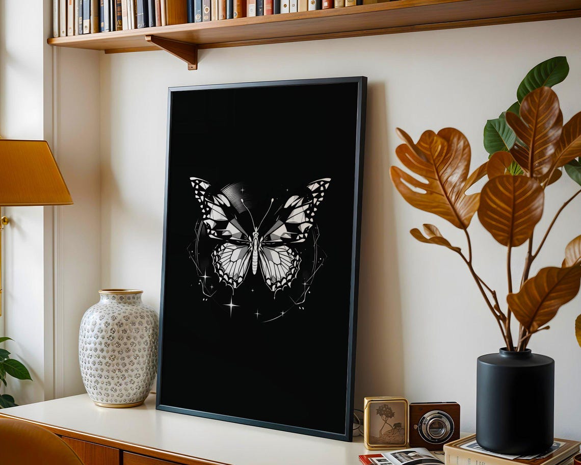 Black And White Butterfly Wall Art Butterfly Print Celestial Butterfly Decor Butterfly Illustration Butterfly Wall Decor Art Print - Image 2