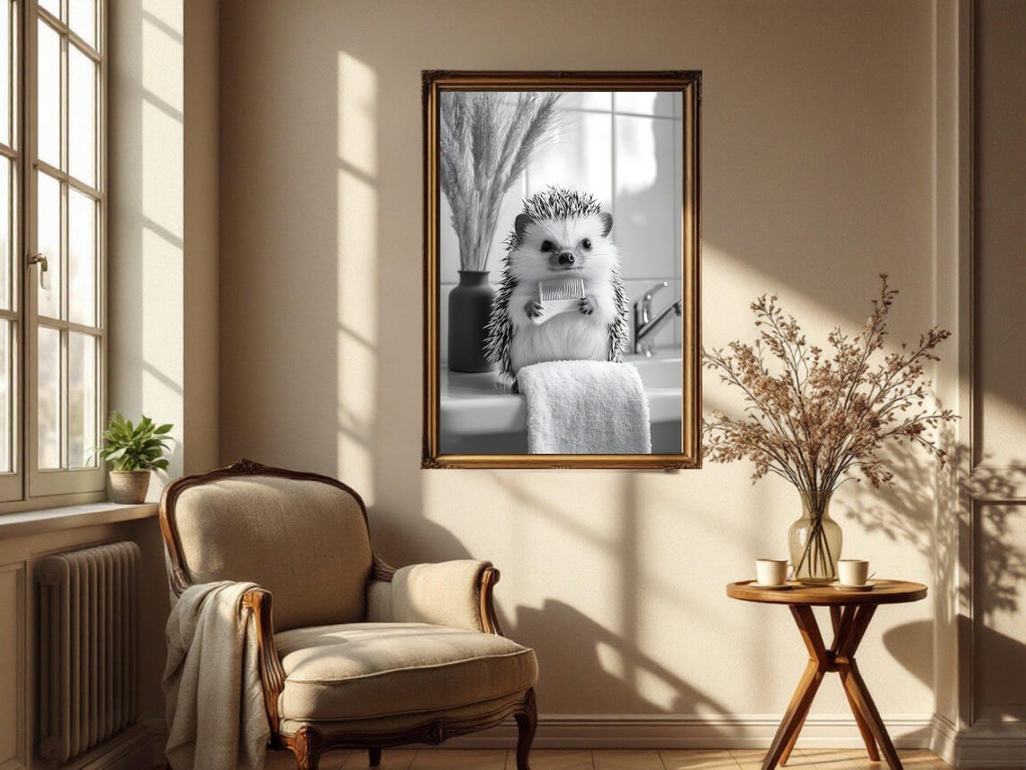 Hedgehog Holding a Comb While Perched on a Bathroom Sink Poster - Image 4