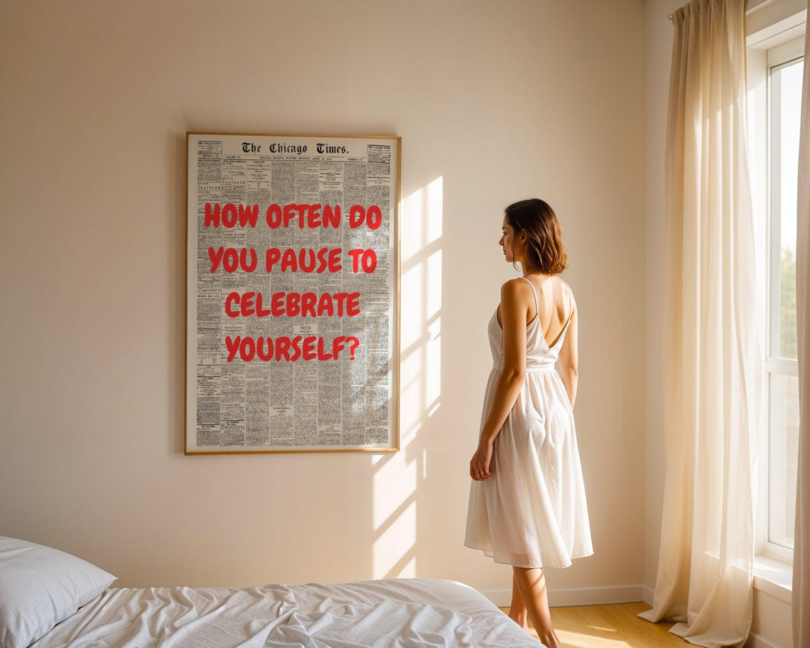 How Often Do You Pause To Celebrate Yourself Red Newspaper Poster - Image 5