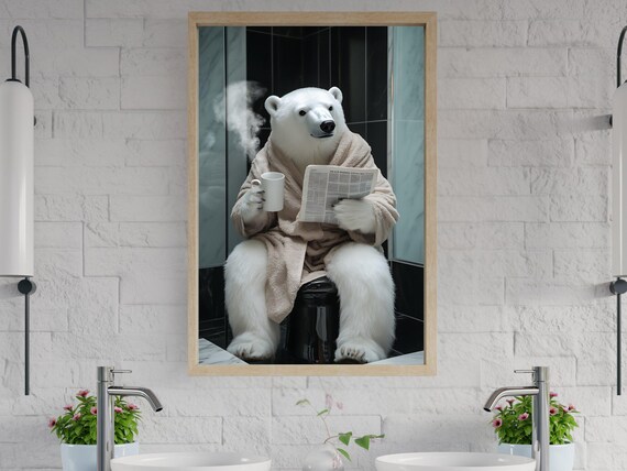 Polar Bear in Bathrobe Enjoying Coffee and the Morning Paper Poster