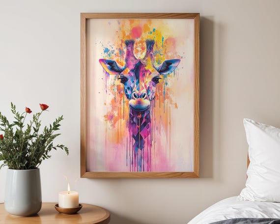 Vibrant Giraffe Wall Art Colorful Animal Print Geometric Giraffe Poster Abstract Wildlife Art Modern Art For Home Decor