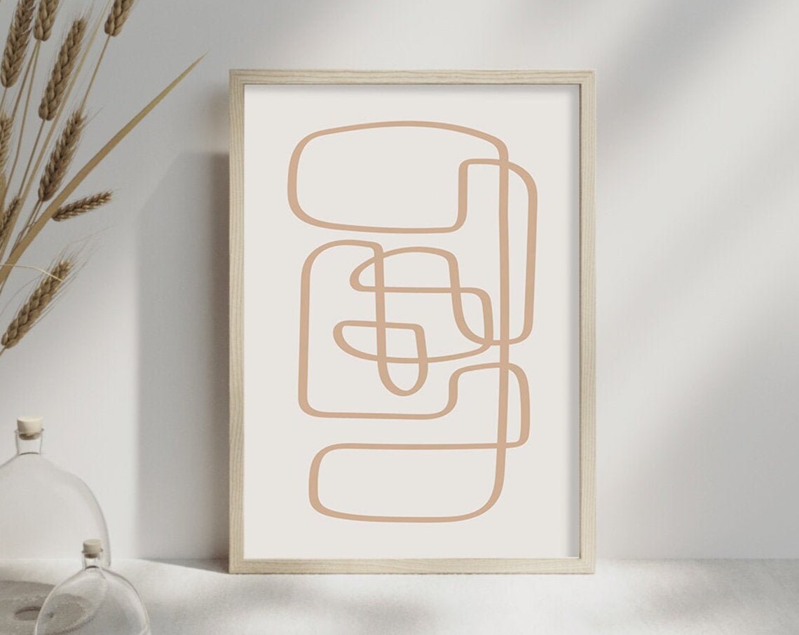 Abstract Line Art Beige Print, Minimalist Boho Decor