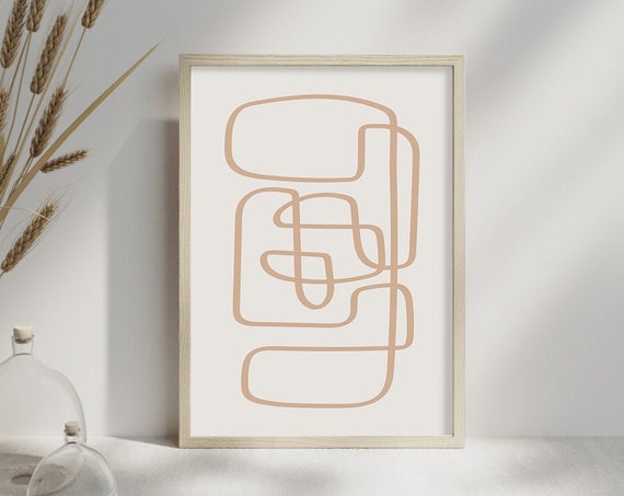 Abstract Line Art Beige Print, Minimalist Boho Decor