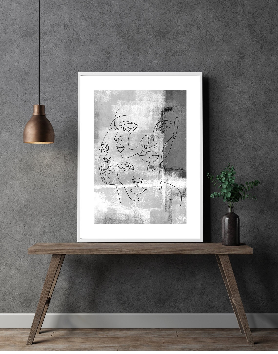 Abstract Grey Watercolor Women Faces Line Art Feminine Poster - Image 2