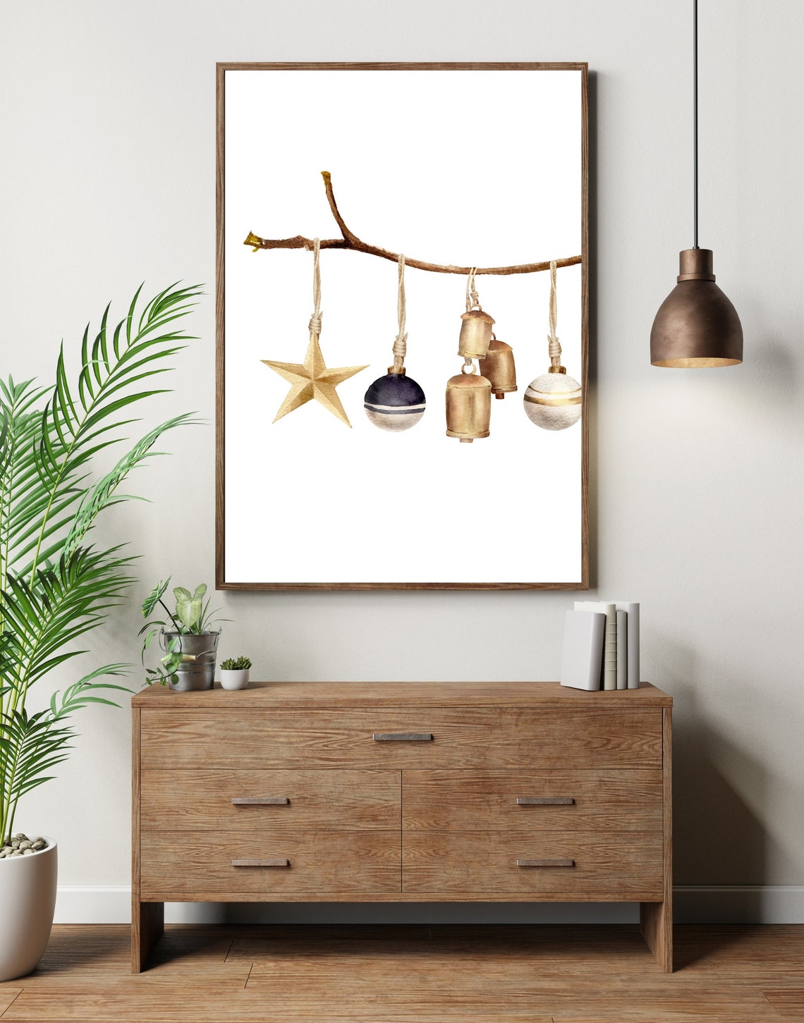 Watercolor Christmas Ornaments Hanging Branch Holiday Poster - Image 4