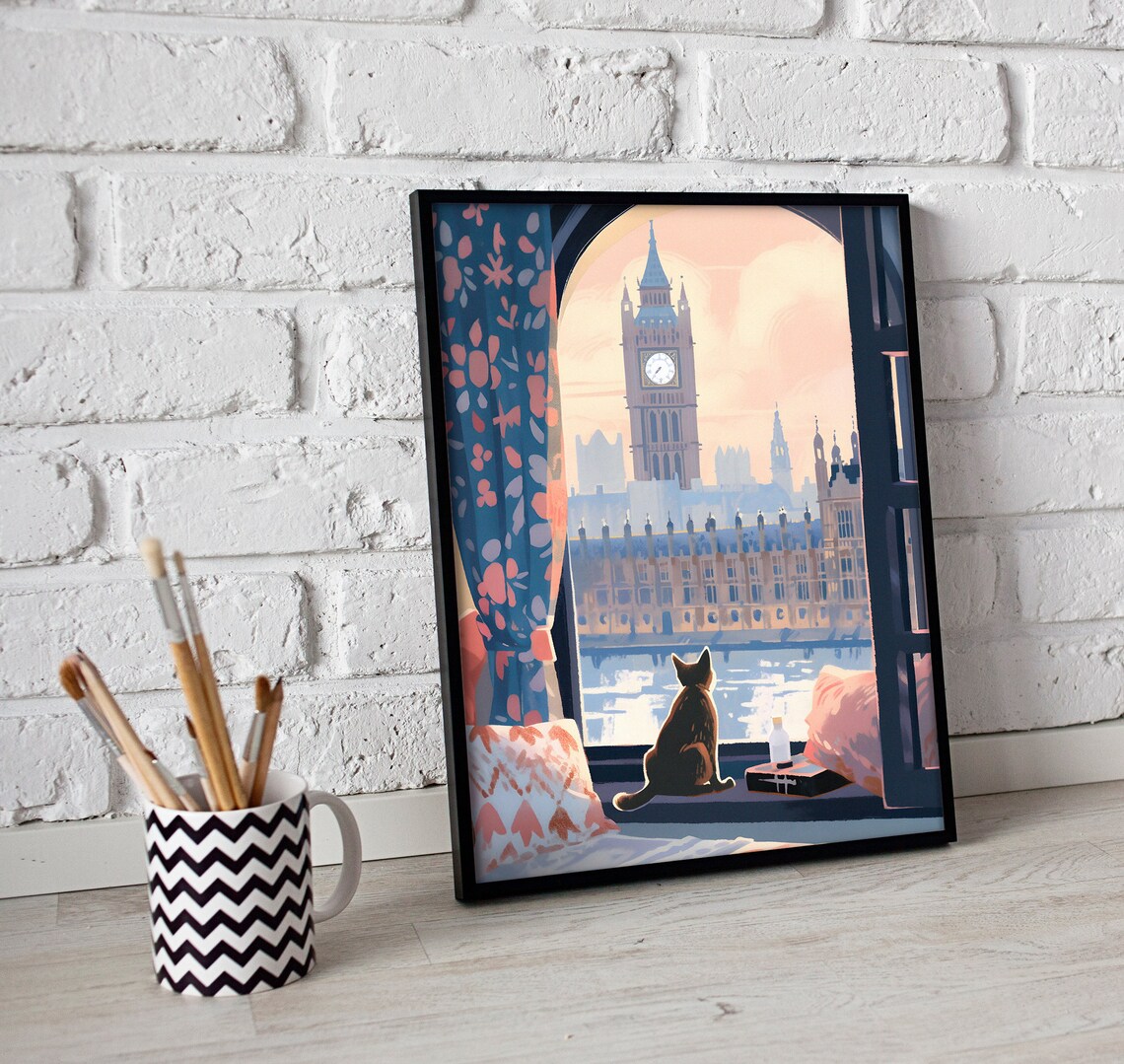 Big Ben Cat Art Print, Cozy London Wall Decor - Image 2