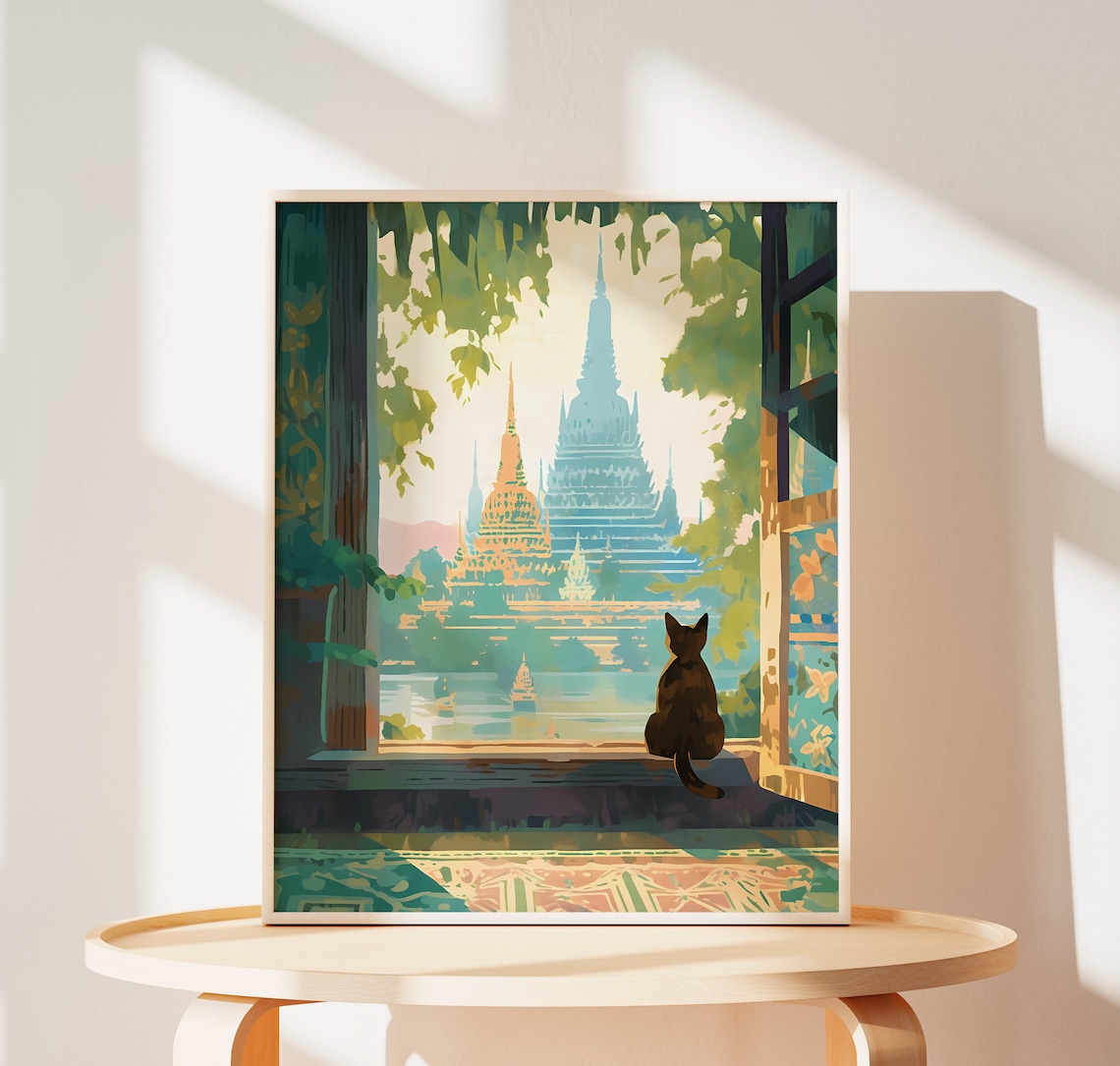 Cat in a Buddha Temple, Thailand Christmas Art Print