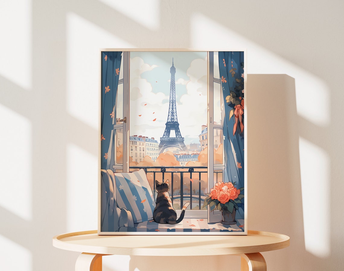 Cute Cat Eiffel Tower Print, Paris Wall Art - Image 3
