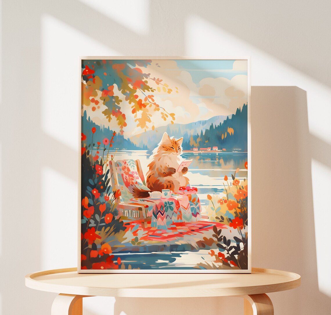 Lovely Cat Poster, Tranquil Lake Art Print