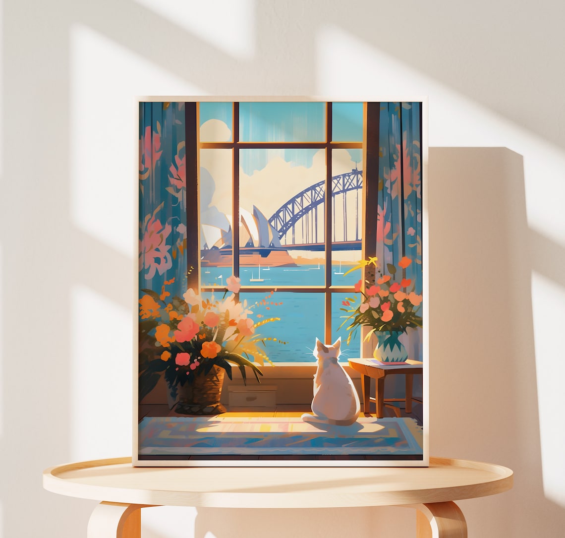Sydney Opera House Cat Art Print, Australia Love