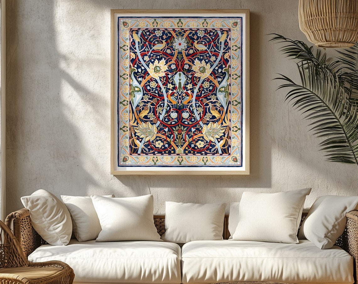 Intricate Floral Carpet Pattern Victorian Botanical Tapestry Poster - Image 2