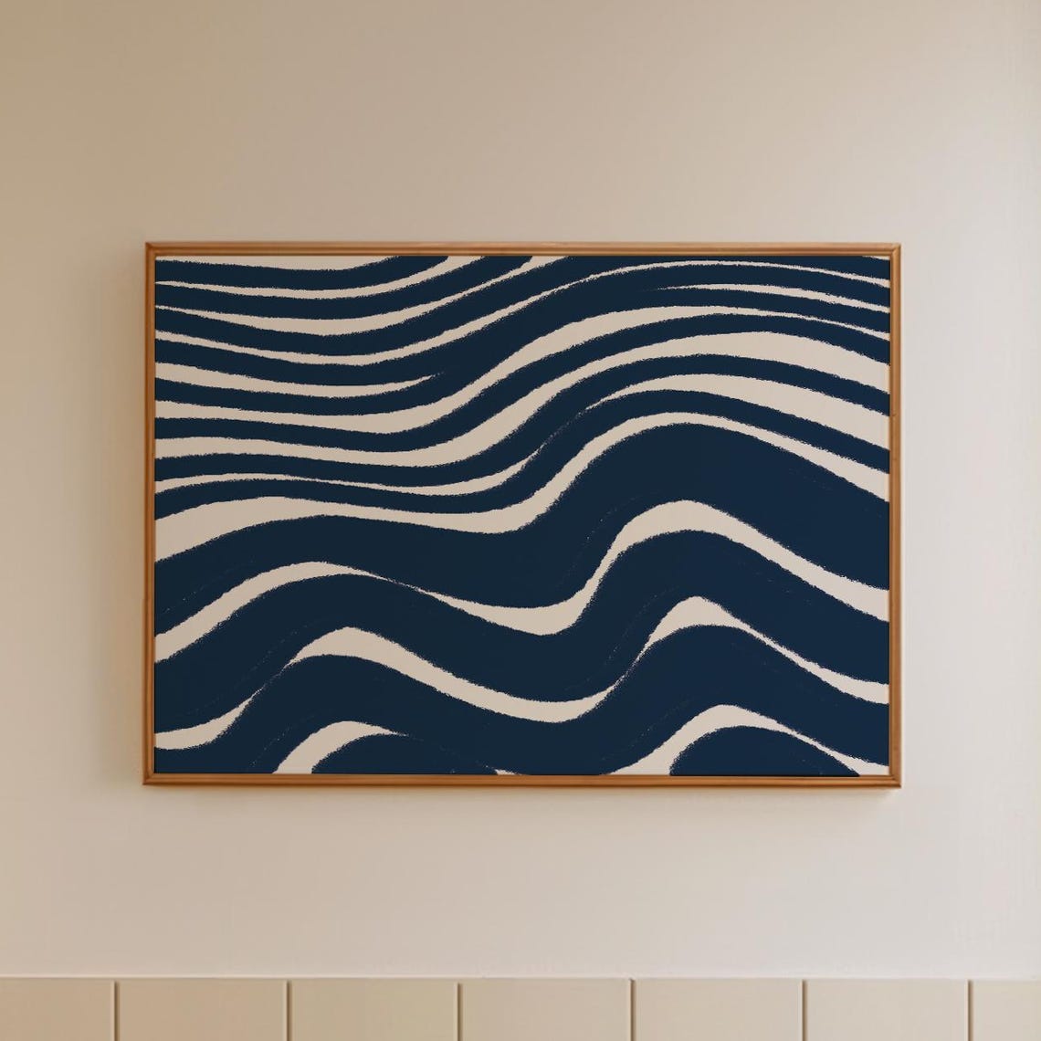 Navy Blue Wavy Stripes Modern Abstract Line Art Decor Poster