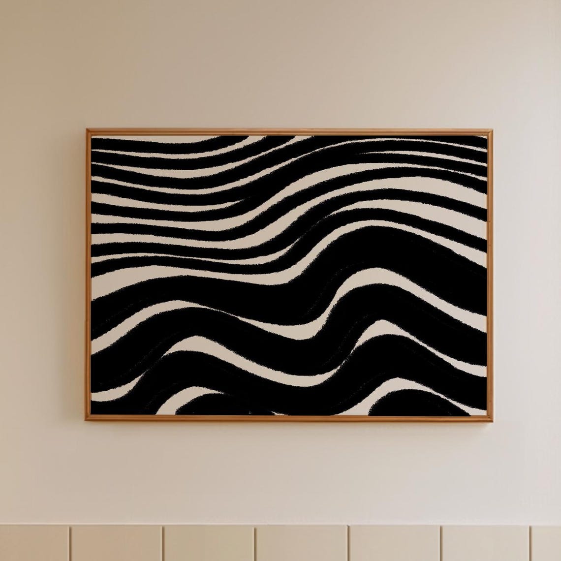 Black White Wavy Stripe Retro Abstract Monochrome Line Wall Art