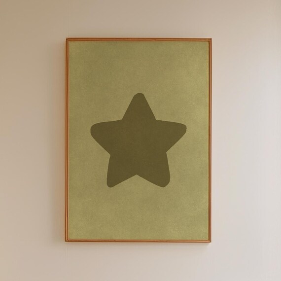 Retro Green Star Print Handdrawn Wall Art Bar Cart Decor Trendy Apartment Poster