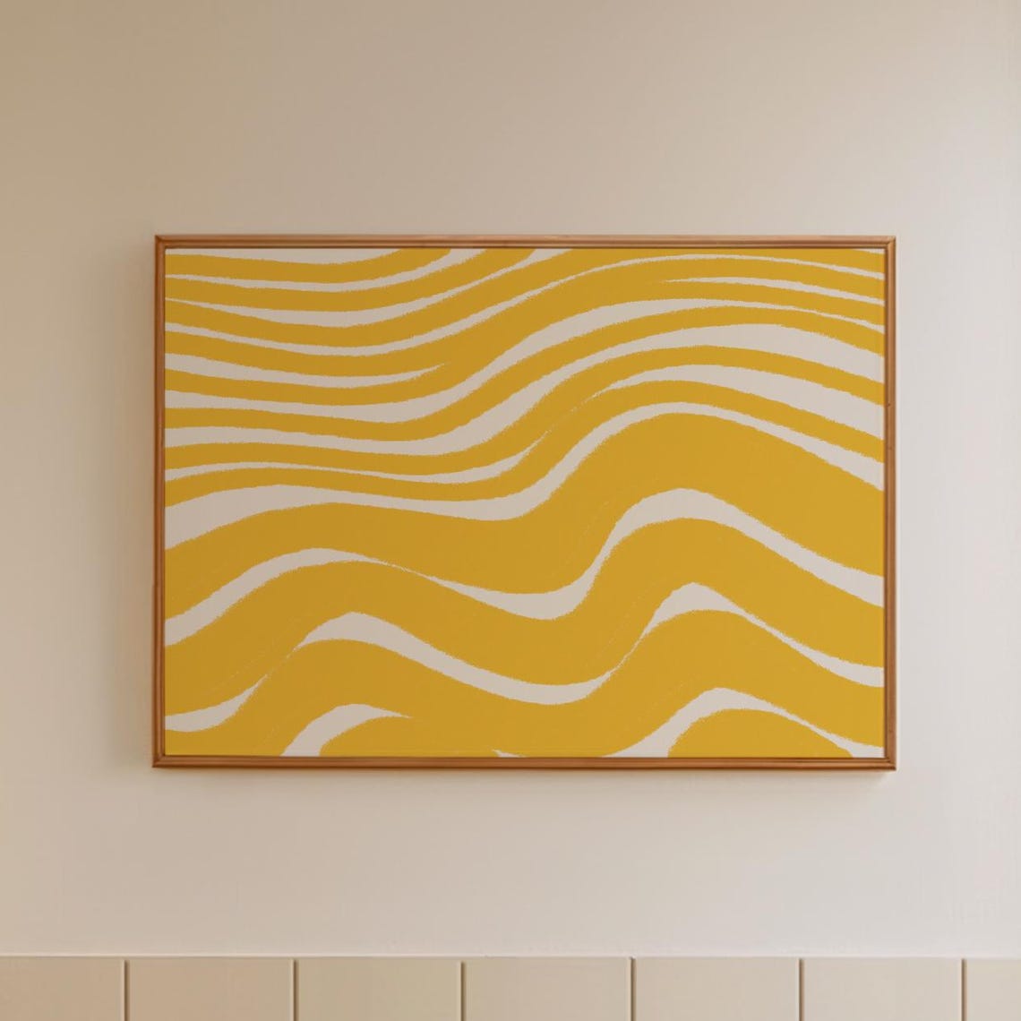 Yellow Wavy Stripe Abstract Hand Drawn Organic Modern Wall Art
