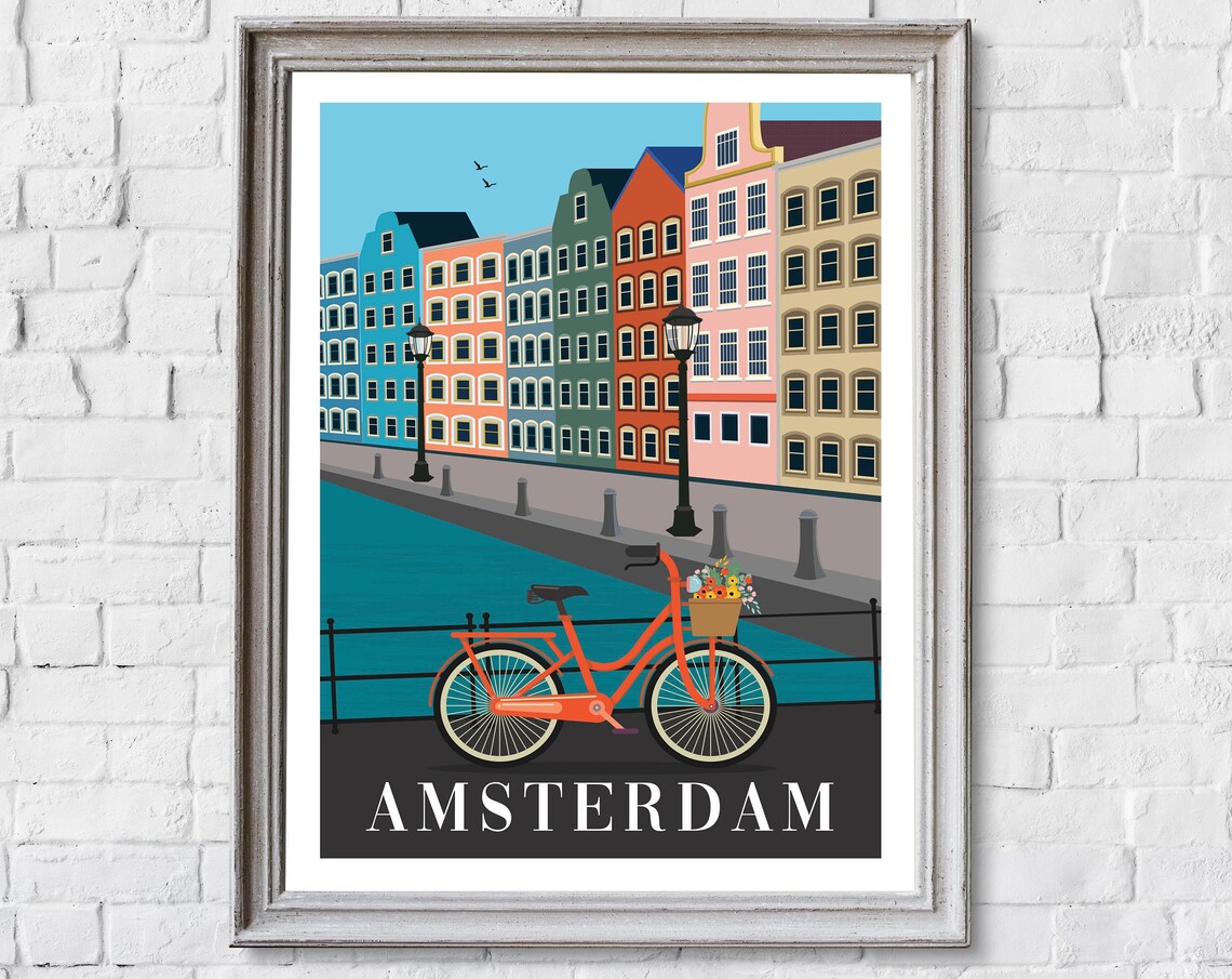 Retro Amsterdam Travel Poster, Travel Wall Art - Image 2