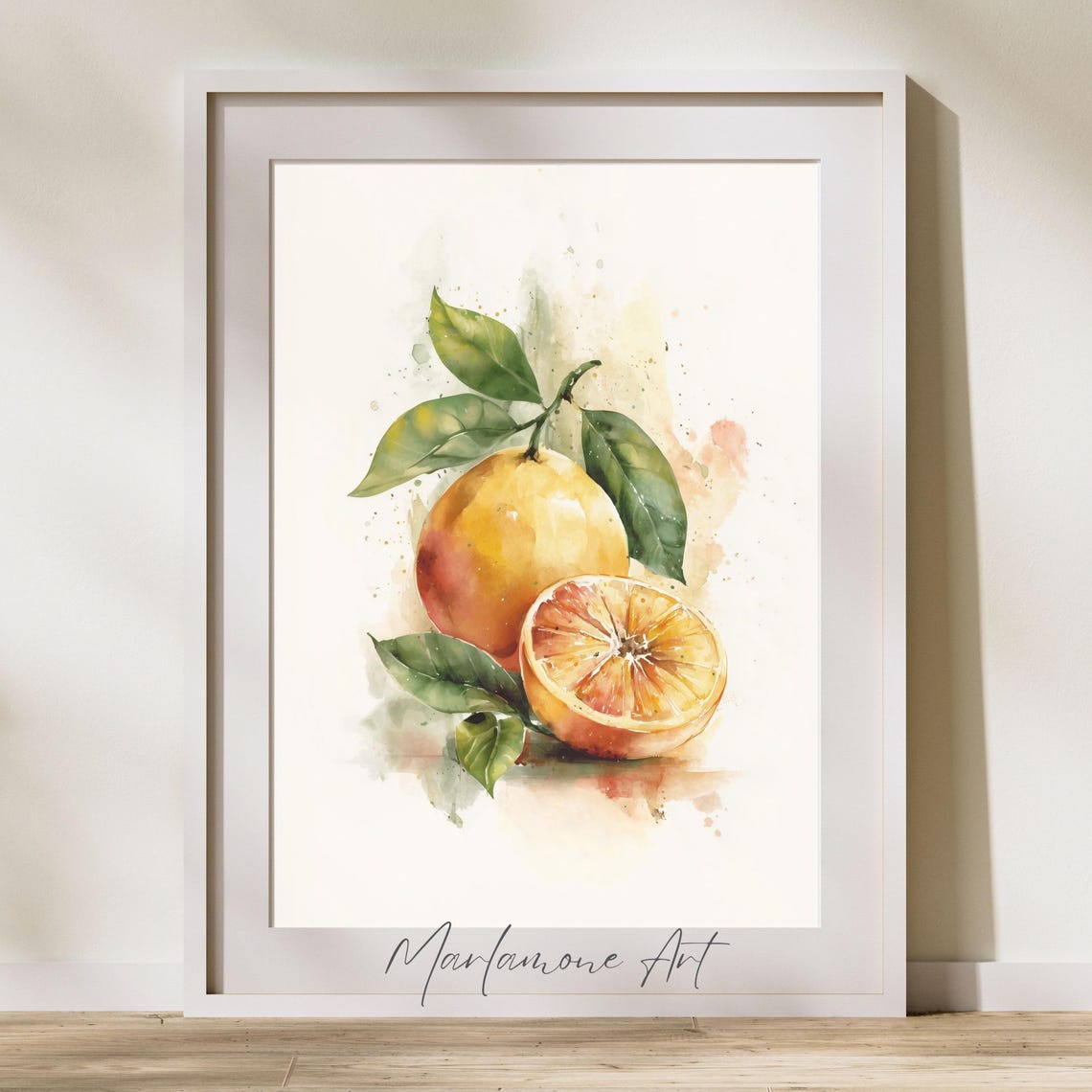Fresh Blood Orange Watercolor Fruit Kitchen Still Life Poster