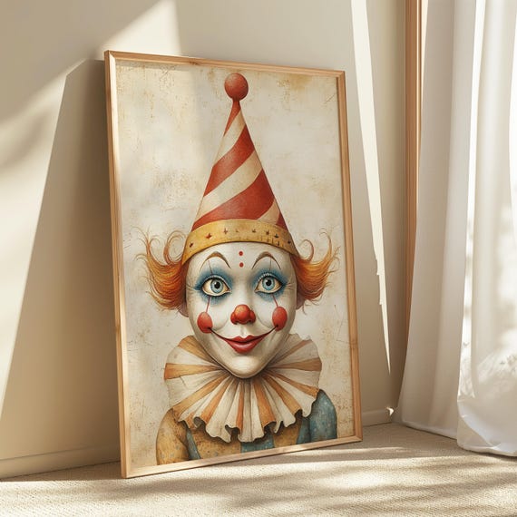 Retro Clown Nursery Print Whimsical Circus Wall Art