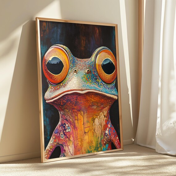 Colorful Tree Frog Close Up Vibrant Amphibian Portrait Art Poster