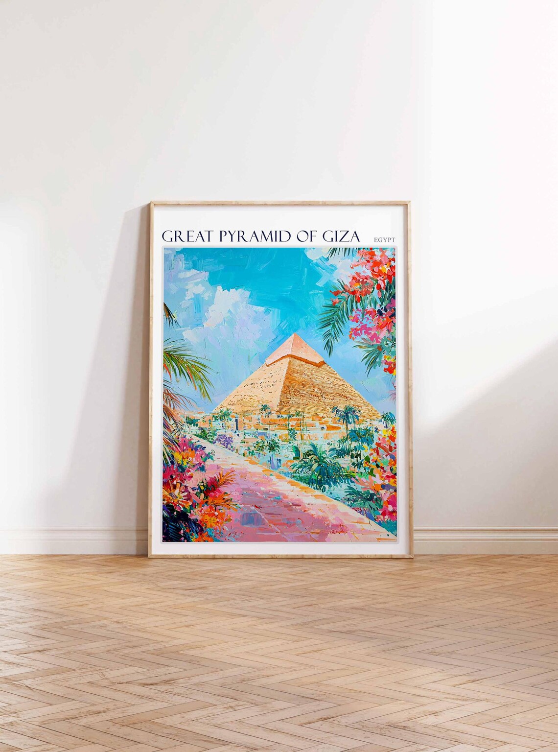 Great Pyramid of Giza Egypt Floral Path Painting Scene Poster - Image 3