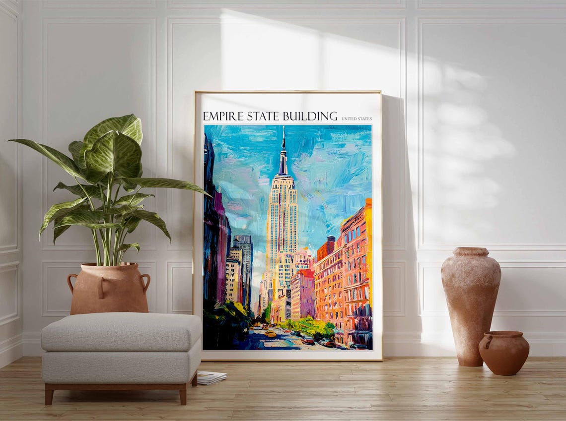 Empire State Building Swirling Blue Sky Manhattan Street Art Poster - Image 2