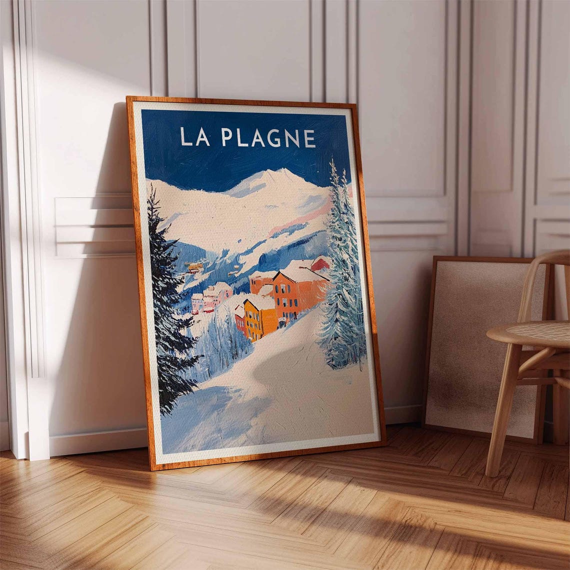 La Plagne Village Among Pines Poster under Deep Blue Alpine Sky - Image 2