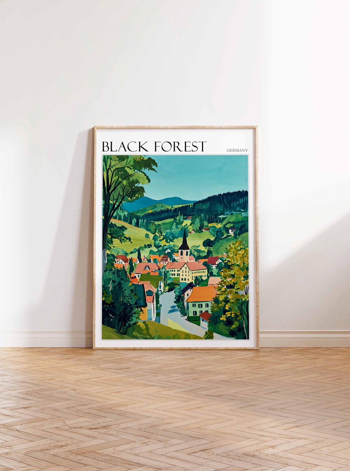 Black Forest Germany Village Church in Green Valley Art Poster - Image 3