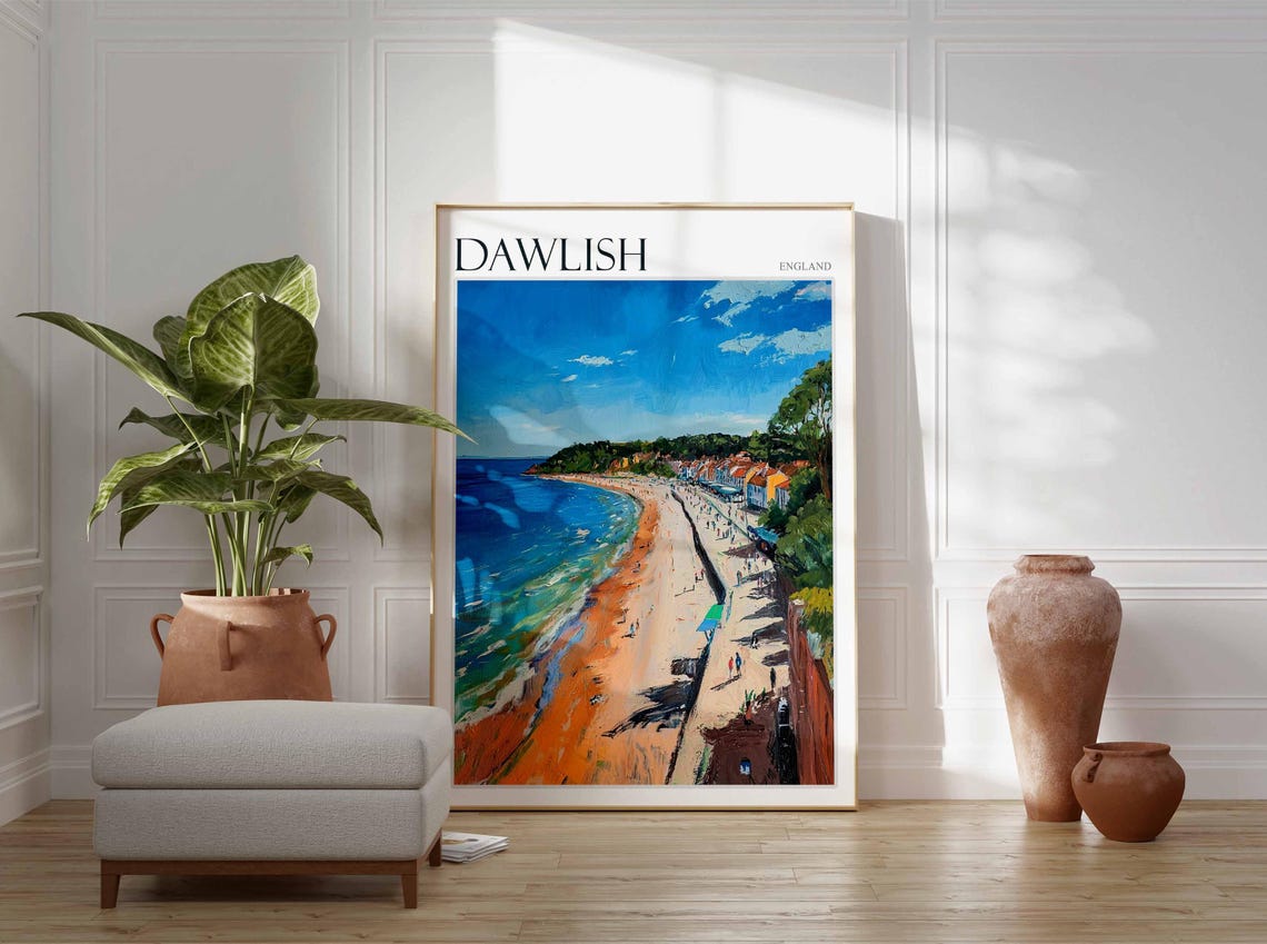 Dawlish England Curving Beach with Pastel Houses Coastal Poster - Image 3