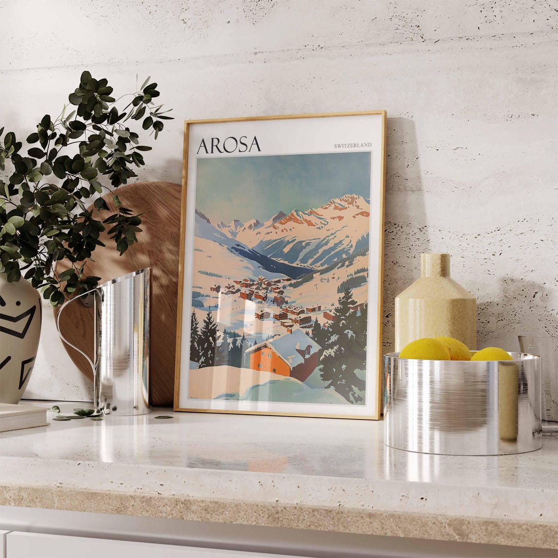 Skiing Travel Poster Arosa Poster Arosa Print Arosa Ski Print Skiing Art Mountain Decor Arosa Travel Print Winter Ski Art Arosa Art - Image 2