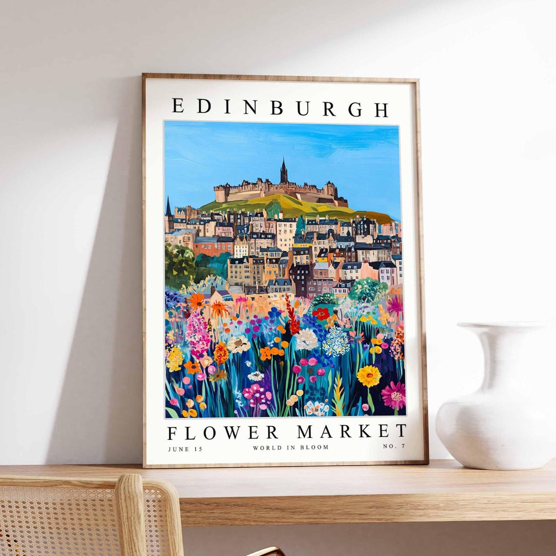 Edinburgh Flower Market Bold Castle Skyline Bloom Art Poster