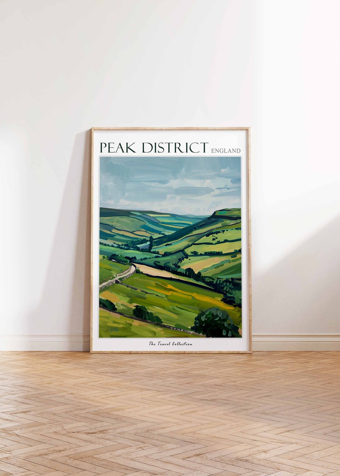 Peak District England Green Hills Countryside Painted Travel Poster - Image 3