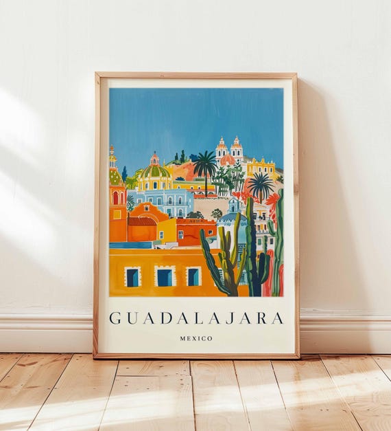 Guadalajara Mexico Travel Poster Jalisco Wall Art Mariachi City