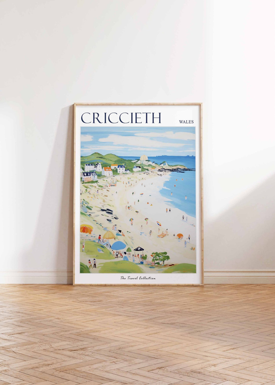 Criccieth Wales Sunny Summer Beach Crowd Travel Collection Poster - Image 2