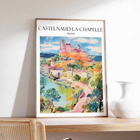 Castelnaud La Chapelle France Hilltop Castle River Travel Poster