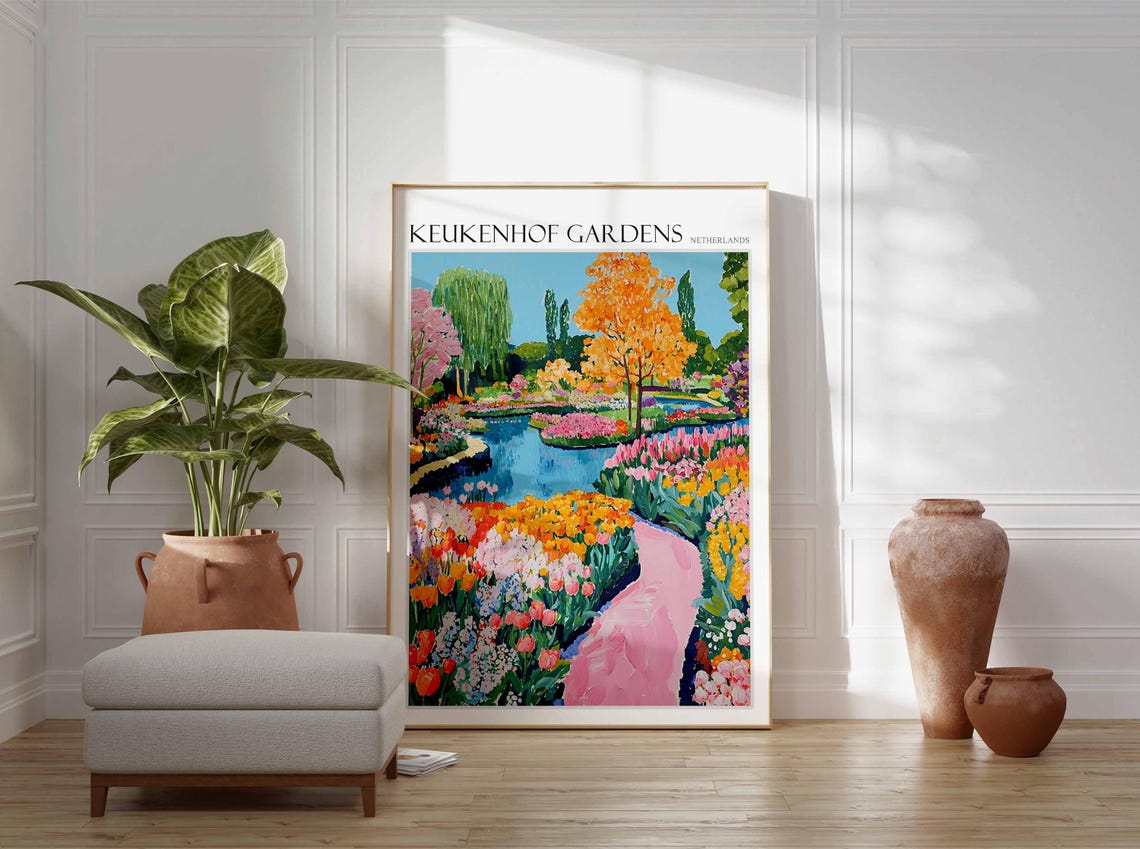 Keukenhof Gardens Netherlands Flowerbeds Pink Riverside Path Poster - Image 2
