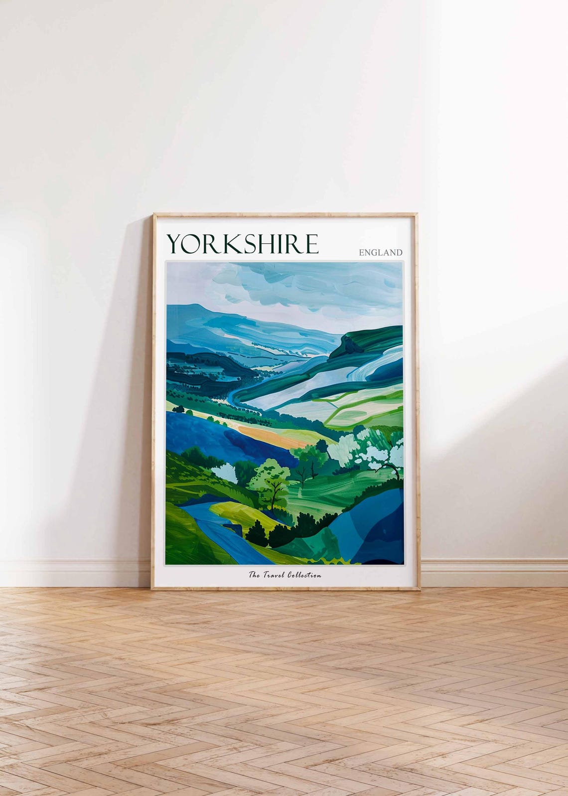 Yorkshire Rolling Hills River Valley Blue Landscape Art Poster - Image 2