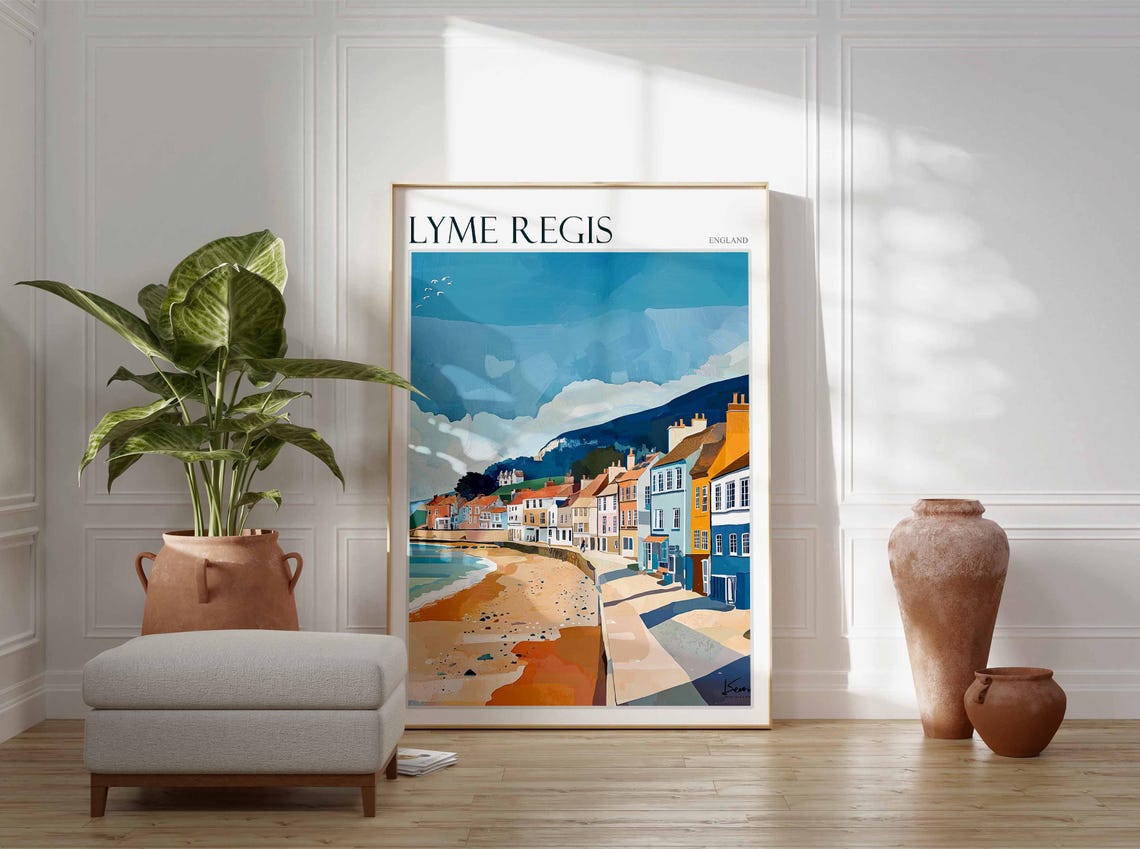 Lyme Regis England Beach Promenade Colorful Houses Hill Poster - Image 3