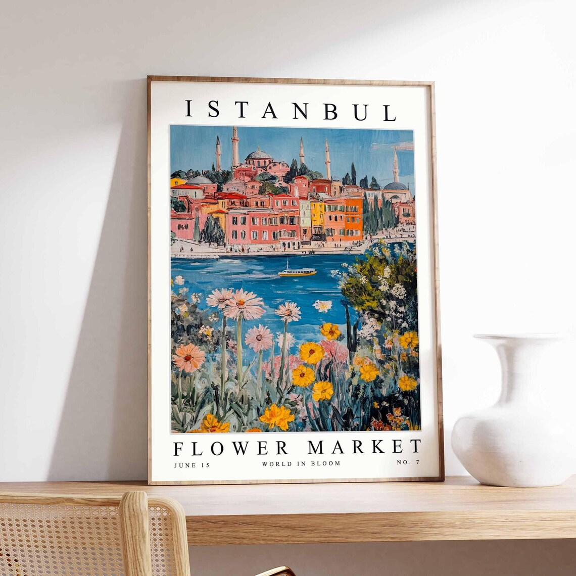 Istanbul Terracotta Rooftop Skyline Daisy Field Flower Market Poster