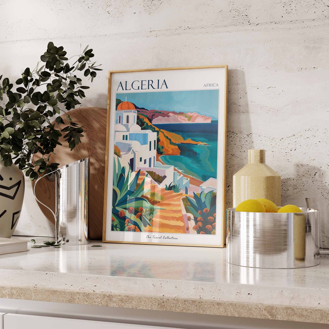 Algeria Africa White Chapel Steps Blue Bay Coastal Travel Poster - Image 3