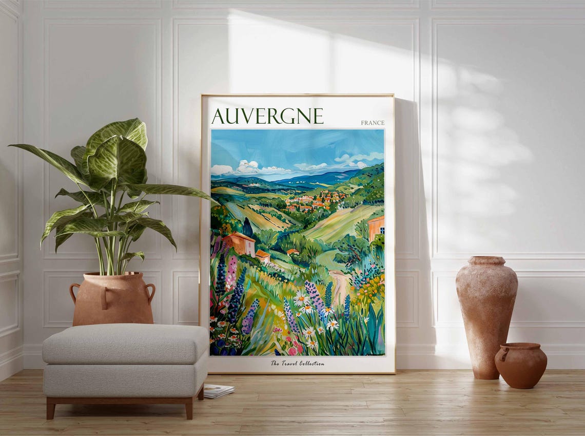 Auvergne Poster France Travel Print French Decor Europe Travel Poster European Wall Art Auvergne Gift Auvergne Travel Poster - Image 3